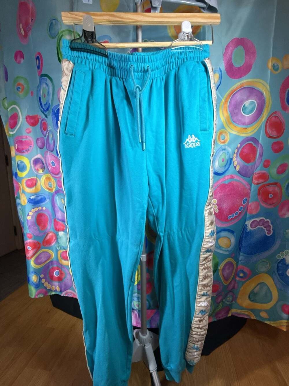 Kappa Men's Logo Tape Jogger Sweatpants in Teal, Size XXX Large